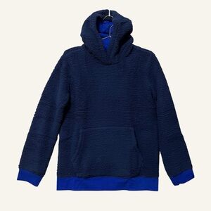 Lands' End Kids Sherpa Pullover Hoodie Size XL 14-16 NWT Navy Blue Cozy Winter